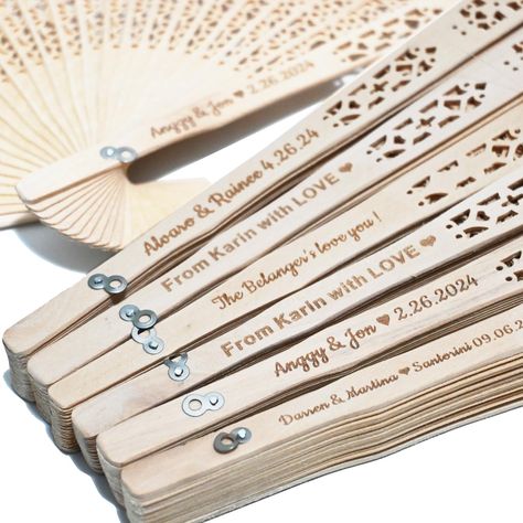 PRICES MAY VARY. The Fans are made of sandalwood. Each fan is finished with laser engraved. Please click "Customize Now" and start to create unique fans. Light weight, foldable, easy to carry and collect. The wooden foldable hand-held fan is ideal for staying cool in warm weather. SIZE - 8" x 1" x 1" inches (Closed) - ( 20 x 2.5 x 2.5 cm), 13" x 8" inches (Open) - ( 33 x 20 cm) Perfect for weddings, graduation gifts, houses, offices, stages, parties and festivals, suitable for your home, tea hou Unique Rustic Wedding, Sweet 16 Favors, Hand Fans For Wedding, Folding Fans, Wedding Favors And Gifts, Personalized Bow, Bridal Bachelorette Party, Wedding Hands, Event Favors