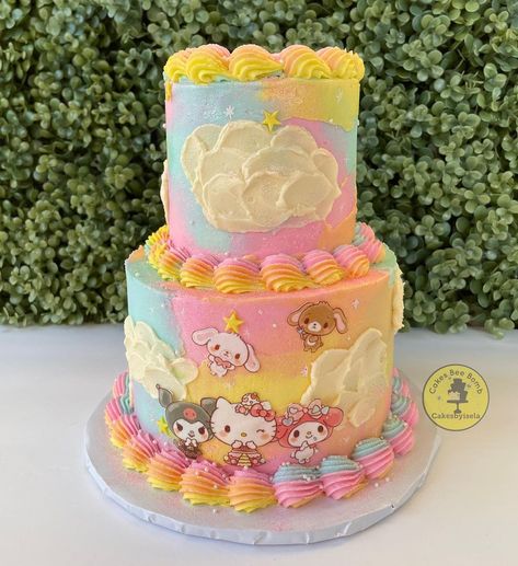 Sanrio Cakes Birthday, Hello Kitty And Friends Birthday Cake, My Melody Cakes, Sanrio Cake Birthday, Hello Kitty And Friends Cake, Pastel My Melody, Sanrio Birthday Cake, Sanrio Bday, 2023 Cakes