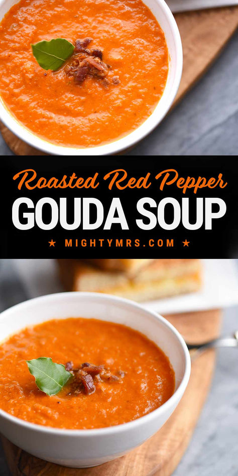 Roasted Red Pepper Gouda Soup Smoked Gouda And Red Pepper Soup, Roasted Red Pepper And Smoked Gouda Soup, Roasted Red Pepper And Gouda Soup Recipe, Roasted Red Pepper And Tomato Soup Easy, Roasted Red Pepper Gouda Bisque, Panera Creamy Tomato Soup, Roasted Red Pepper And Gouda Soup, Roasted Soup Recipes, Roasted Red Pepper And Tomato Soup