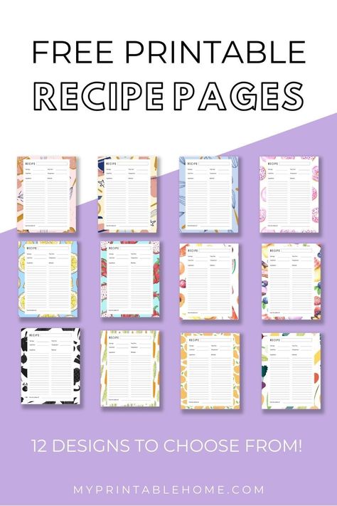 These Printable Recipe Planner Pages give you the perfect place to write down those favourite recipes so you can keep them for future reference, or for you to pass on to others. With 12 different designs to choose from they give you the perfect place to record everything you need to make your perfect dish. Recipe Pages | Recipe Planner | Recipe Binder | Cooking Binder | Baking Binder | Printable Binder | Printable Planner Recipe Blank Printable, Free Printable Recipe Pages, Recipe Binder Printables Free, Recipe Templates Free, Recipe Binder Cover, Recipe Printables, Recipe Binder Template, Recipe Binder Printables, Recipe Template Printable