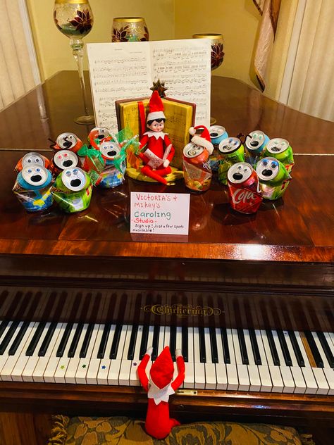 Elf On The Shelf Music Ideas, Elf On The Shelf Can Choir, Elf On The Shelf Piano, Elf On The Shelf Concert, Elf On The Shelf Choir, Golfing Elf On The Shelf, Elf Gymnastics, Awesome Elf On The Shelf Ideas, Elf Fun