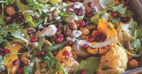 Ree Drummond assembles and serves her roasted vegetable salad right on the sheet pan. Sheet Pan Salad, Pan Squash, Roasted Vegetable Salad, Squash Salad, Delicata Squash, Recipe Sheets, Winter Salad, Roasted Squash, Ree Drummond