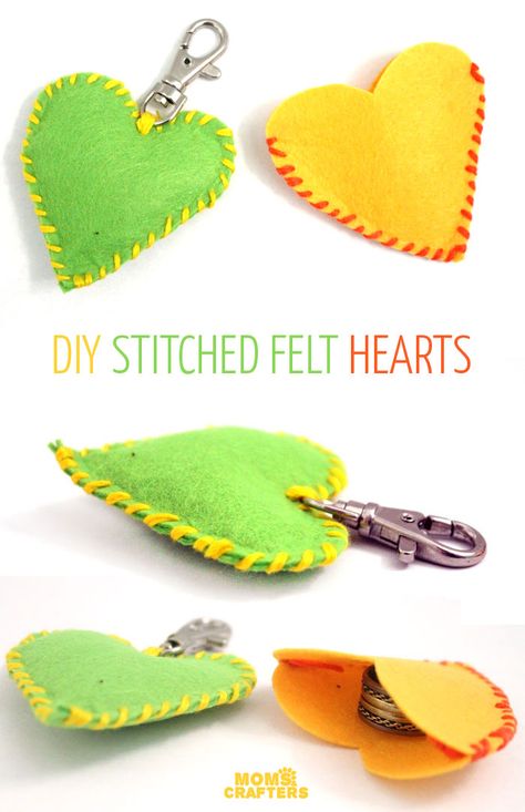 Sewing Project For Kids, Felt Hearts Crafts, Heart Craft, Arts And Crafts For Teens, Valentines Crafts, Project For Kids, Sand Crafts, Plush Keychain, Beginner Sewing