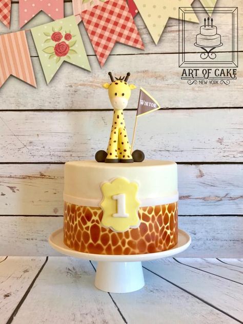 Giraffe 1st Birthday Cake I made for my nephew. Inspired by a cake by The Cake Parlour. I used airbrush stencil for the giraffe pattern. www.fb.me/artofcakeny Giraffe 1st Birthday, Giraffe Birthday Cakes, Birthday Cake Kids Boys, Jungle Birthday Cakes, Giraffe Cake, Giraffe Party, Baby Boy Birthday Cake, Giraffe Cakes, Giraffe Birthday