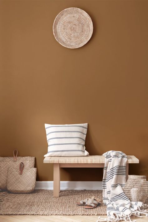 Beauty Tone Paint Colors, Earthy Accent Wall, Earthy Paint Colors, Accent Wall Office, Sofa Braun, Earthy Home Decor, Trends Magazine, Bedroom Wall Colors, Home Trends