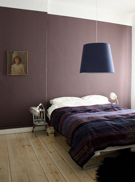 Paint Color Portfolio: Purple-Brown Bedrooms I think I am going to paint the wall behind the bed in my guestroom this color... Deep Purple Bedrooms, Purple And Brown Bedroom, Brown Bedroom Colors, Deco Violet, Bedroom Purple, Purple Bedrooms, Purple Bedroom, Purple Rooms, Brown Bedroom