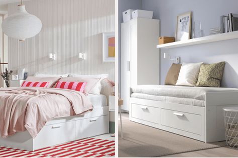 Ikea Brimnes Bed, Ikea Storage Bed, Brimnes Headboard, Headboard Hack, Floating Bedside Shelf, Wardrobe Ikea, Brimnes Bed, Bed Murphy, Ikea Brimnes