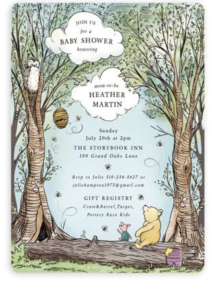 Disney's Winnie the Pooh in the Wood Baby Shower Invitations by Becky Nimoy | Minted Piglet Birthday, Winnie The Pooh Birthday Party, Pooh Birthday Party, Pooh Invitation, Baby Piglets, Pooh Birthday, Winnie The Pooh Birthday, Pooh Baby, Vintage Winnie The Pooh