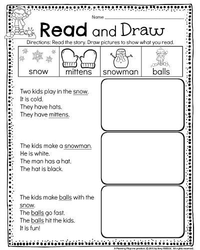 Reading Comprehension worksheet for Kindergarten or 1st grade - Snow Day Read and Draw Story. Use the pictures to figure out the underlined words. #kindergarten #reading #comprehension Kindergarten Literacy Worksheets, Worksheet For Kindergarten, Kindergarten Reading Worksheets, Christmas Reading, Literacy Worksheets, First Grade Worksheets, Winter Words, Making Inferences, Authors Purpose