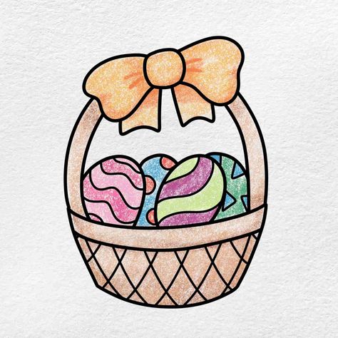 Find out how to make an easter basket drawing. Easter Basket Drawing, Easter Canvas Painting, Make An Easter Basket, Easter Drawings, Easter Canvas, Easter Paintings, Basket Drawing, Easter Cards Handmade, Easter Egg Basket