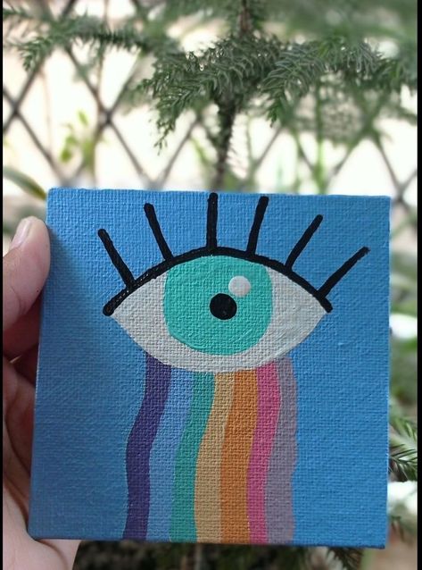 Mini Paintings On Canvas, Canvas Painting Ideas For Beginners Cute, Art Painting Ideas Aesthetic Easy, Evil Eye Mini Canvas Painting, Cute Simple Animal Paintings, Simple Art Painting Ideas Easy, Small Painting Ideas Simple, Aesthetic Mini Canvas Painting Ideas, What To Paint On A Small Canvas