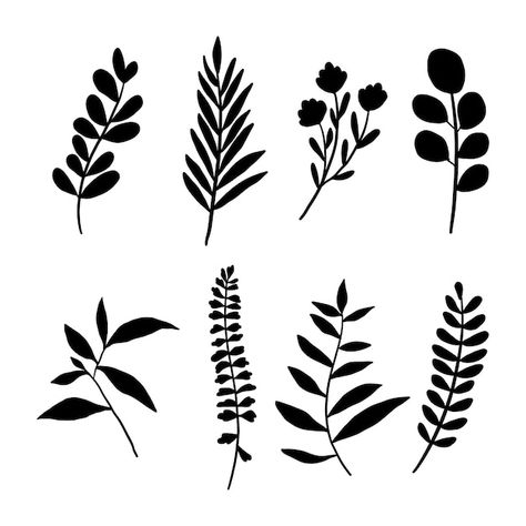 Fern Silhouette, Leaves Silhouette, Aesthetic Leaves, Leaves Drawing, Tree Aesthetic, Tree Drawings Pencil, Drawing Aesthetic, Hand Drawn Type, Flower Silhouette