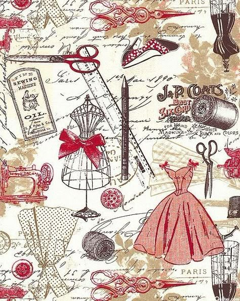 Sewing Clipart, Free Vintage Printables, Decoupage Vintage, Fabric Red, Vintage Junk Journal, Vintage Junk, Sewing Art, Vintage Printables, Decoupage Paper