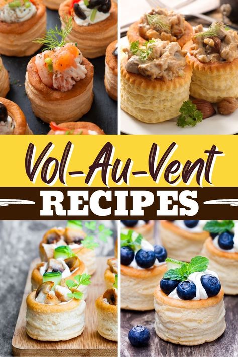 Make your next party a fun retro throwback with these classic vol-au-vent recipes. Flaky, buttery, and perfect sweet or savory, expect big-hair energy in every bite. Vol Au Vents Sweet, Choux Pastry Appetizer, Volauvent Filling, Vol Au Vent Fillings Savoury, Mini Puff Pastry Appetizers, Volauvent Recipes, Vol Au Vent Fillings, Savoury Puff Pastry Recipes, Vol Au Vent Recipe