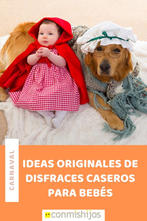 Existen fantásticos disfraces de Carnaval que puedes adquirir en tiendas, pero también hay otras soluciones si no quieres invertir dinero. Te proponemos una serie de ideas originales de disfraces caseros para bebés. Con un poco de maña y mucha imaginación podrás tener un divertido traje. Baby Dog Costume, First Halloween Costumes, Newborn Halloween Costumes, Unisex Baby Names, Newborn Halloween, Baby First Halloween, Foto Baby, Dog Halloween Costumes