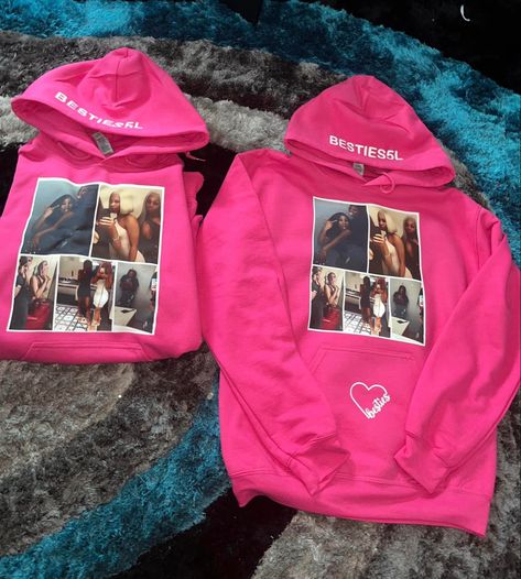 Couple Matching Hoodies Pictures, Bestie Hoodies Matching, Matching Outfits Best Friend Winter, Matching Pajamas For Couples Halloween, Bsf Hoodies, Girlfriend And Girlfriend Outfits, Football Hoodies For Girlfriends, Custom Hoodie For Boyfriend, Basketball Girlfriend Shirts