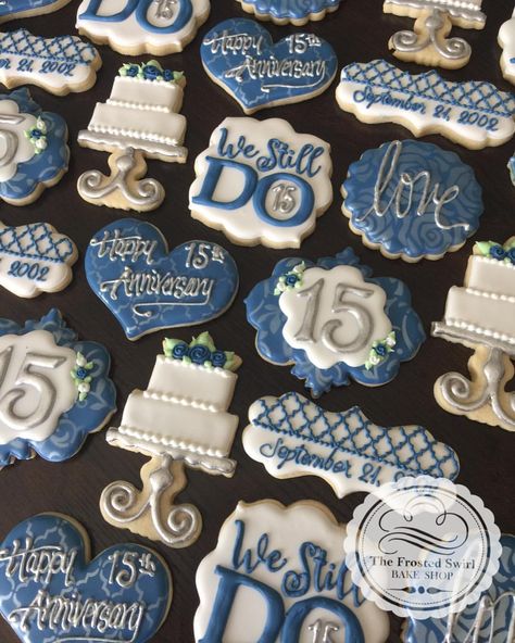 131 Likes, 6 Comments - Sandra Segers (@thefrostedswirlbakeshop) on Instagram: “We still do! #thefrostedswirlbakeshop #decoratedcookies #decoratedsugarcookies #sugarcookies…” Anniversary Cookies Decorated, Anniversary Sugar Cookies, 50th Anniversary Cookies, 40th Anniversary Ideas, Wedding Biscuits, Camping Cookies, 30 Anniversary, Wedding Anniversary Favors, Anniversary Cookies