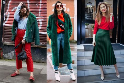 Green And Red Outfit, Red And Green Outfit, Red Clothes, Colour Combinations Fashion, Red Dresses Classy, All White Outfit, Wear Red, Red Coat, Think About It