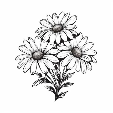 Daisy Tattoo Stencil Outline, Daisy Tattoo Designs Vintage, Daisy And Poppy Tattoo, 3 Flowers Tattoo, Traditional Daisy Tattoo, Daisy Tattoos For Women, Tattoo Designs Vintage, Flower Flash Tattoo, Flower Tattoo Flash