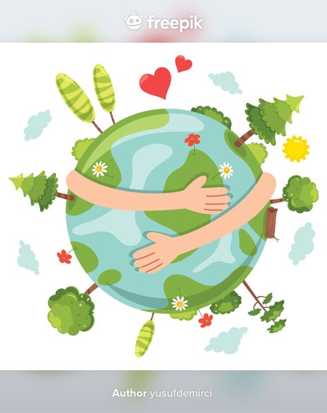 Illustration of earth day Premium Vector | Premium Vector #Freepik #vector #background #heart #water #hand Earth Day Clip Art, Earth Day Drawing, Planet Drawing, Earth Drawings, Earth Illustration, Arte Doodle, Earth Day Crafts, World Environment Day, Save Earth