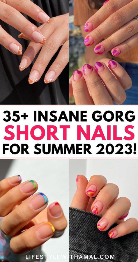 fun summer nails Summer Nails Coloured Tips, Short Summer Vacation Nails, Simple Summer Nails Short Square, Easy Shellac Nail Designs, Short Square Nail Ideas Summer, Short Summer French Nails, Short Round Nail Ideas Summer, Fun Short Summer Nails, Nail Dipping Powder Designs Summer 2023