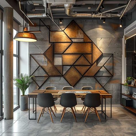 10+ Urban Office Wall Decor Ideas for a Trendy Space • 333+ Art Images Wall Design Industrial, Construction Office Design, Industrial Interior Design Office, Office Wall Decor Ideas, Modern Industrial Office, Urban Office, Jute Craft, Monochromatic Palette, Alexandria Egypt