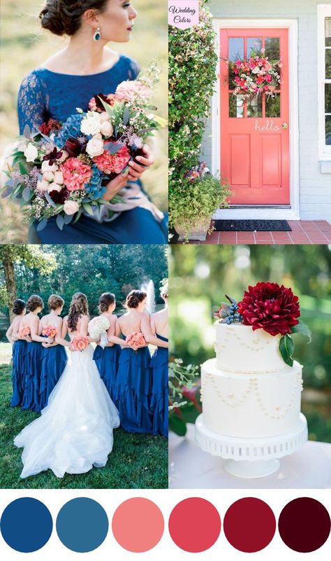 Royal Blue And Maroon Wedding, Royal Blue Color Palette Wedding, Royal Blue Wedding Palette, Royal Blue Wedding Color Palette, Cranberry Wedding Colors, Cranberry Wedding, Wedding Color Schemes Spring, Wedding Color Palette Summer, Best Wedding Colors