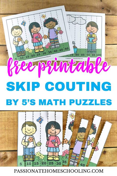 Free Printable Skip Counting By 5 Puzzles: I love using these cute spring themed puzzles to help my kids practice skip counting! Using fun games makes learning math facts for kids so much easier. Get your free printable here. #homeschooling #freeprintables #mathgames Skip Counting For Kindergarten, Free Skip Counting Printables, Skip Counting Games Kindergarten, Skip Counting By 10s Kindergarten, Math Counting Games, Skip Counting By 10's Activities, Skip Counting By 5, Skip Counting Puzzles, Homeschooling Kindergarten