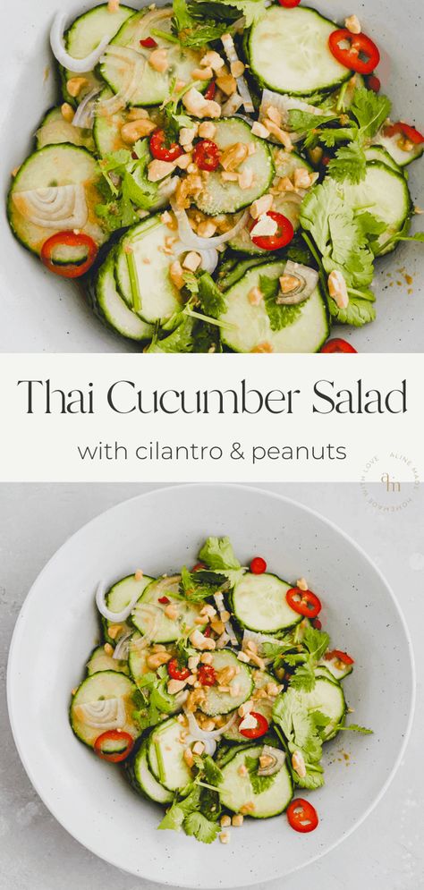 Thai Cucumber Salad Recipe, Asian Cucumber Salad Recipe, Recipe With Cilantro, Chili Salad, Thai Cucumber, Thai Salad Recipes, Thai Cucumber Salad, Cilantro Recipes, Peanut Salad