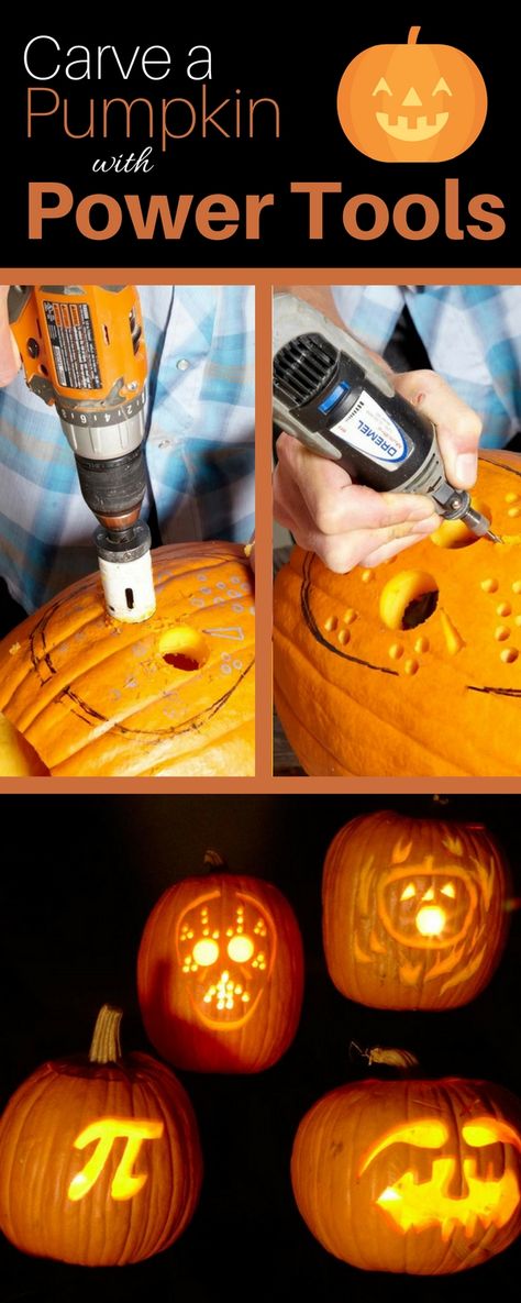 Create Amazing Jack-o-Lanterns - Create captivating jack-o-lanterns in record time with your trusty power tools. Once you look around your garage or workshop, you’ll find all kinds of creative ways to expedite pumpkin carving and be the envy of every house on the block.power tools Dremel Pumpkin Carving, Wallpaper Repair, Pumpkin Guts, Best Hand Tools, Pumpkin Carving Tools, Front Stoop, Carving Pumpkins, Dremel Projects, Woodworking Power Tools