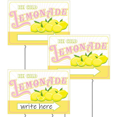 PRICES MAY VARY. Complete Lemonade Yard Sign Combo: our package comes with 3 lemonade stand signs, and 6 iron bars about 15 inch long, which can be assembled into 3 sets of outdoor lemonade yard signs; Each sign measures about 12 x 16 inches with a thickness of about 0.16 inches; Setting up your sign is as simple as inserting the stakes into the yard sign and displaying it in your desired position Robust, Waterproof Material: corrugated plastic material has been applied to create a sturdy outdoo Lemonade Stand Sign, Summer Lemonade, Arrow Sign, Cold Ice, Arrow Signs, Corrugated Plastic, Lemonade Stand, Yard Sign, Yard Signs