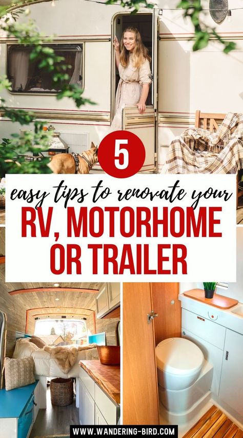 5 Easy Tips to Renovate your RV, Motorhome or Trailer Motorhome Decorating Ideas, Small Trailer Remodel, Diy Camper Decor, Camper Makeover Ideas, Rv Decorating Ideas, Camper Organization Rv Living, Camper Renovations, Small Camper Trailers, Trailer Plans