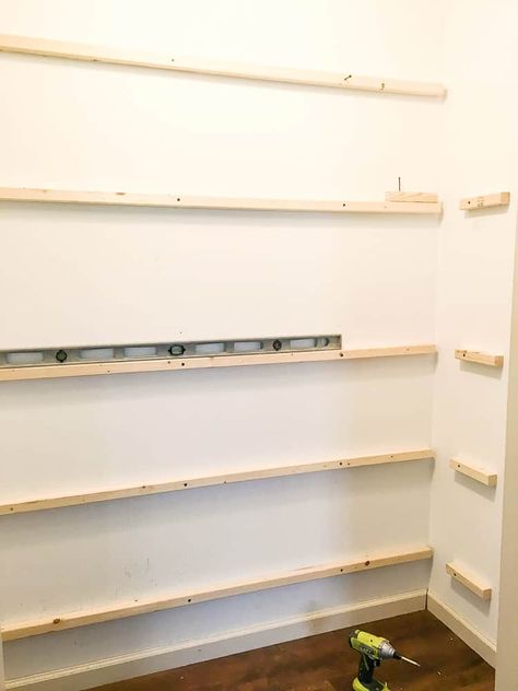 How to Build a DIY Pantry - A Turtle's Life for Me Build A Pantry, Diy Pantry Shelves, Pantry Redo, Pantry Closet Design, Wooden Pantry, Building Shelves, Diy Pantry Organization, Pantry Laundry, Pantry Room