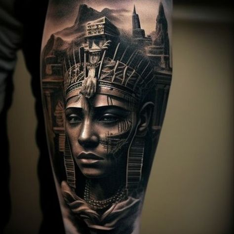 black and grey ANCIENT EGYPT THEME tattoo 3 Eygptain Tattoos Design, Egypt Tattoo Ideas, Ancient Egyptian Tattoo, Ancient Egypt Tattoo, Pharoah Tattoo, Choice Tattoo, Geometric Tattoo Neck, Pharaoh Tattoo, Egypt Theme