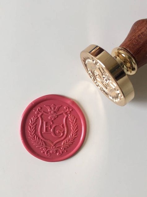 Wreath & Crest design Wedding Wax Seal Stamp with initials Family Crest Symbols, Family Seal, Stamp Maker, Crest Design, Seal Design, Wax Stamp, Wax Seal Stamp, Seal Stamp, Custom Stamps