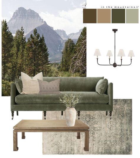 Green Color Palette Living Room, Harlowe James, Green Sofa Living, Green Couch Living Room, Olive Sofa, Havenly Living Room, Color Palette Living Room, Green Couch, Online Interior Design Services