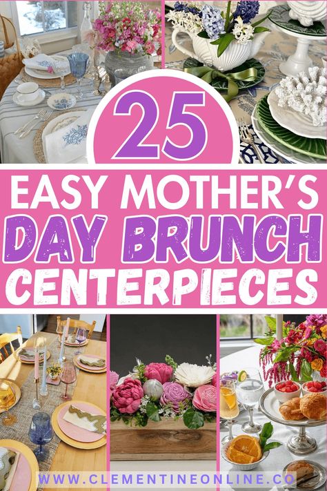 25 Easy Mother’s Day Brunch Centerpieces - Clementine Online Mother's Day Brunch Centerpieces, Mother’s Day Banquet Table Decorations, Mother’s Day Lunch Decorations, Mother’s Day Ideas Table, Mother’s Day Table Centerpiece, Mother’s Day Centerpieces, Mothers Day Lunch Ideas Table Settings, Mother’s Day Lunch Themes, Mother’s Day Luncheons