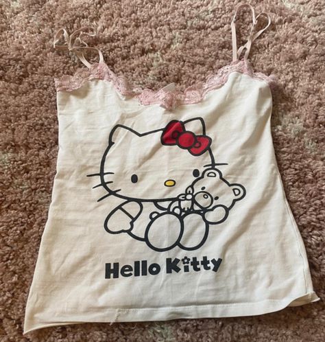 Hello Kitty Tank Top Y2k, Hello Kitty Tank Top, Shirts Y2k, Hello Kitty Y2k, 2000s Clothing, Kitty Clothes, Hello Kitty Clothes, Fits Clothes, Layering Outfits