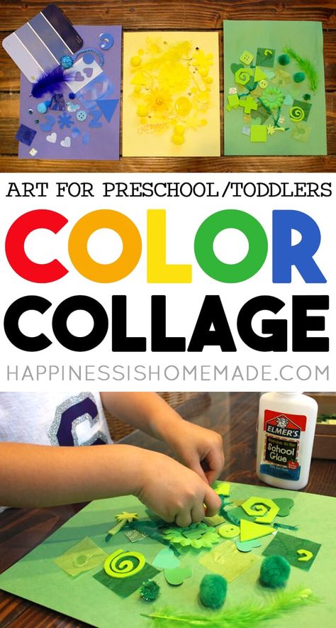 This color collage activity is a great toddler and preschool craft that you can make with things you already have around the house! Fun no-prep preschool and toddler art! Preschool Collage, Books About Colors, Collage Activities, Art And Craft Preschool, Color Lesson Plans, Collage Activity, Art For Preschool, Activities List, Preschool Color Activities