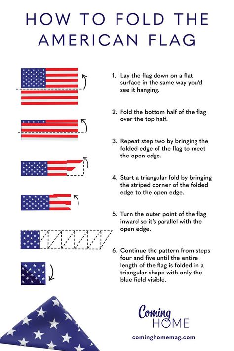 How to fold the American flag graphic American Flag Etiquette, Flag Etiquette, The American Flag, How To Fold, The Fourth Of July, The Flag, Red White And Blue, Fourth Of July, The Holiday