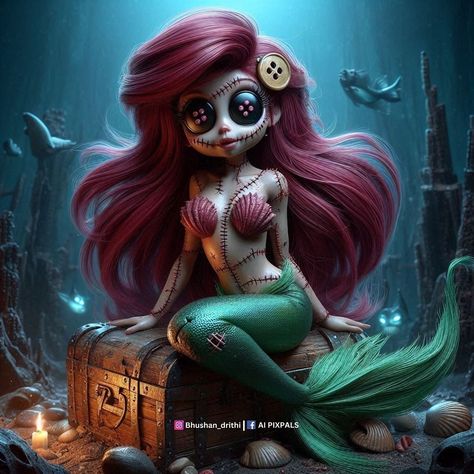 Scary Disney Princess, Goth Ariel, Dark Ariel, Horror Fairy, Sugar Skull Art Painting, Gothic Disney Princesses, Gothic Disney, Disneyland Usa, Ariel Halloween