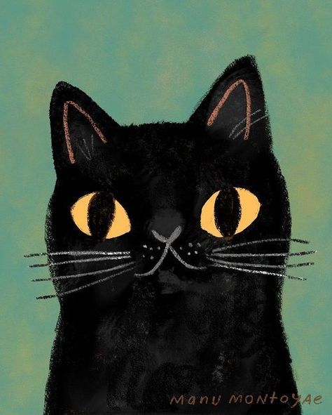 Manu Montoya, Black Cat Painting, I Love Black, Black Cat Art, Celestial Art, Monday Blues, Cat Crafts, Love Black, Cats Illustration