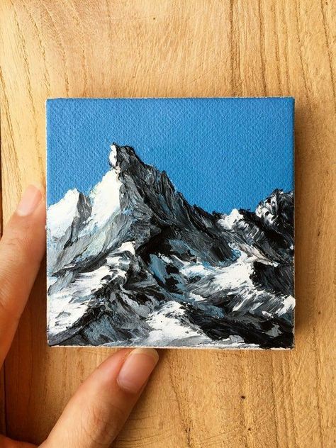 Snow Mountain Painting, Landscape Oil Paintings Mountain, Landscape Oil Paintings Trees, Mountain Oil Painting, Art Mini Toile, Landscape Winter, Minimalist Winter, Oil Painting Nature, Mountain Painting