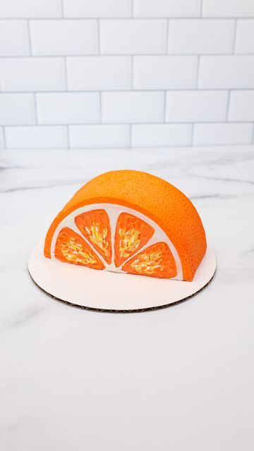 Lindsey on Instagram: "When the juice is worth the squeeze 🍊🍊🍊😅 I thought this cake would be simple… it was not! I made the stencil myself and had so many fails 😮‍💨 but I loveee how the cake turned out! It will be living in my freezer for the forseeable future 😁🍊🧡 • • • #orange #orangepeel #orangecake #fruitcake #springcake #minicake #cakestencil #cakedecorating #cakeinspo #lindseybakedthis" Orange Cake Decoration, Orange Birthday Cake, Fruit Cake Design, Half Birthday Cakes, Fruit Birthday Party, Orange Birthday, Cake Cafe, Fruit Birthday, Spring Cake