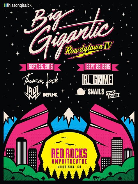 BIG GIGANTIC. Red Rocks. ‪#‎ROWDYTOWN4‬ Big Gigantic, Red Rock Amphitheatre, Red Rocks, Red Rock, Electronic Music, Festival Season, Comic Book Cover, Festival, Red