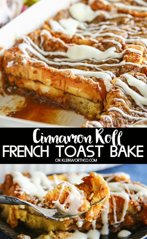 Cinnamon Roll French Toast Bake is a simple to make breakfast recipe. Just prepare the night before & refrigerate. Bake when you are ready for breakfast the next morning. Easy & delicious. via @KleinworthCo #frenchtoast #breakfast #cinnamon #bakedfrenchtoast #cinnamonfrenchtoast #cinnamonroll #howtobakefrenchtoast #overnightfrenchtoast @SaraLeeBread #saraleebread #artesanobread #ad Cinnamon Roll French Toast Bake, Breakfast Cinnamon, Easy French Toast, Cinnamon Roll French, French Toast Bake Recipe, Cinnamon Roll French Toast, French Toast Casserole Recipes, Parfait Desserts, Overnight French Toast