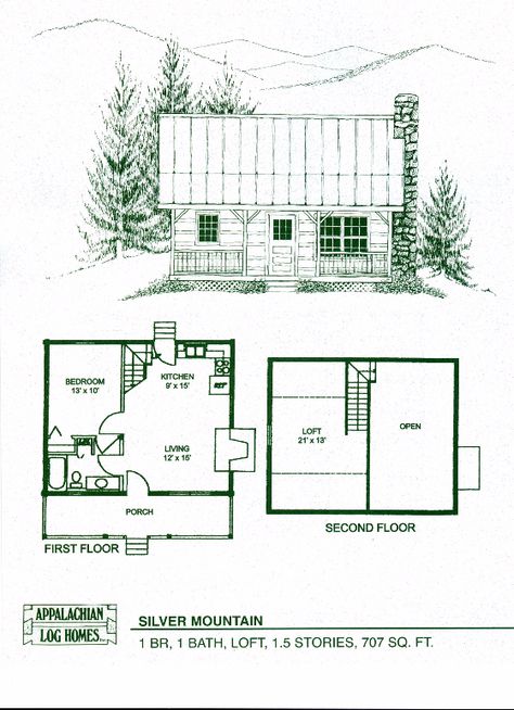 Silver Mountain - 1 Bed, 1 Bath, 1.5 Stories, 707 sq. ft., Appalachian Log & Timber Homes, Hybrid Home Floor Plan Simple Home Floor Plans, Small Cabin Floor Plans With Loft, Tiny Home With Loft, Cabin Floor Plans With Loft, Small Cabin With Loft, Tiny Home Cabin, Small Cabin Floor Plans, Log Cabin Flooring, Cabin Plans With Loft