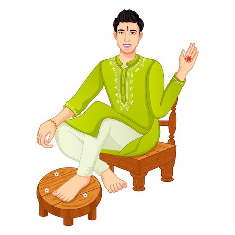 Indian groom for haldi ceremony showing ... | Premium Vector #Freepik #vector #indian-groom #indian-bride #sherwani #matrimony Mahendi Ceremony, Mehndi Groom, Ready Rangoli, Groom Cartoon, Bride And Groom Cartoon, Wedding Packing, Mehndi Function, Mehndi Mehndi, Wedding Caricature