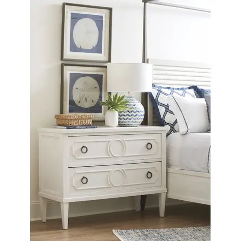 Tommy Bahama Home Ocean Breeze Solid Wood and Upholstered Low Profile Standard Bed | Wayfair Large Nightstand, Ring Pulls, Tommy Bahama Home, Bachelors Chest, Inspire Me Home Decor, Updated Traditional, Wood Headboard, Upholstered Panels, Panel Headboard