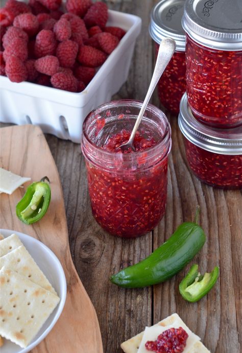 Jalapeno Jam Canning, Raspberry Jalapeno Jelly, Raspberry Jalapeno Jam, Jalapeno Jam Recipe, Strawberry Jalapeno Jam, Jalapeno Jelly Recipes, Jam Canning, Pepper Jelly Recipes, Raspberry Jam Recipe